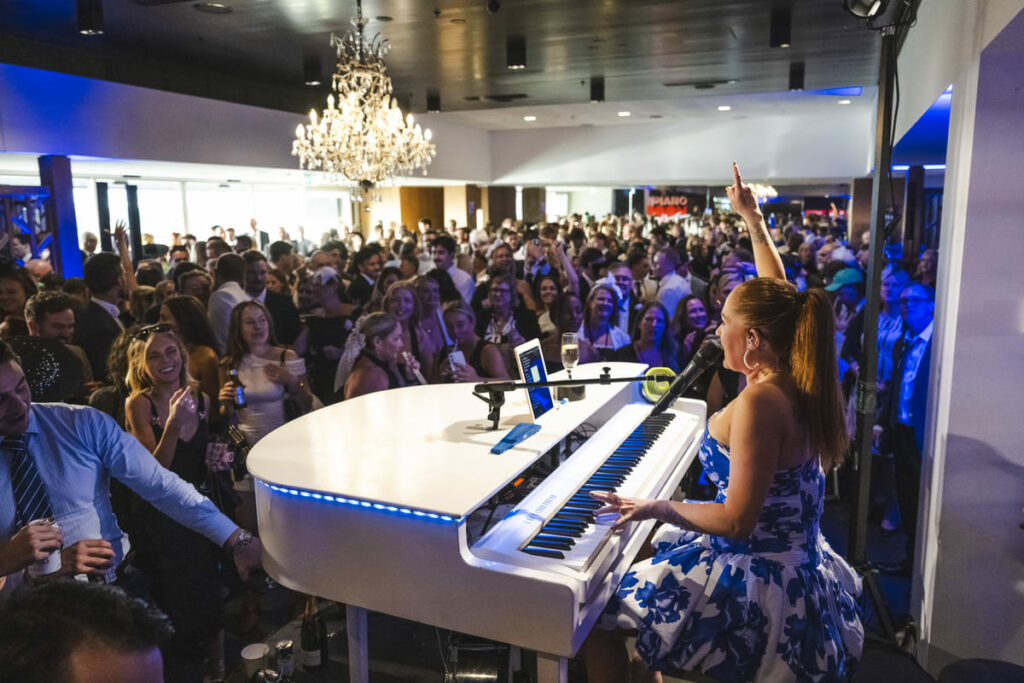 Kylie Fisher performs in the Piano Room at Royal Randwick racecourse.