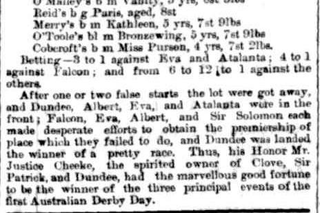 Newspaper article referring to the first winner of the Epsom Handicap, Dundee