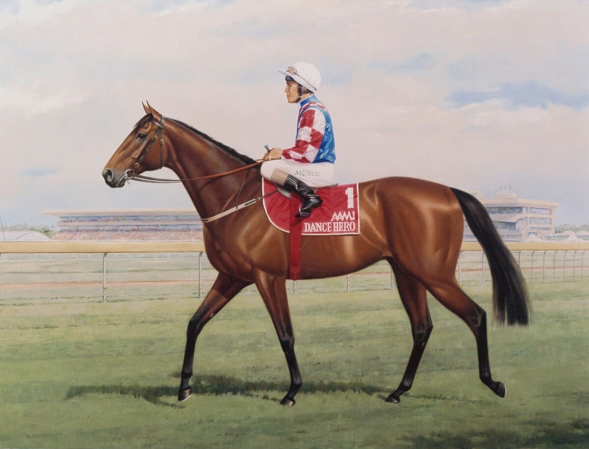 Painting of 2004 Golden Slipper winner Dance Hero.